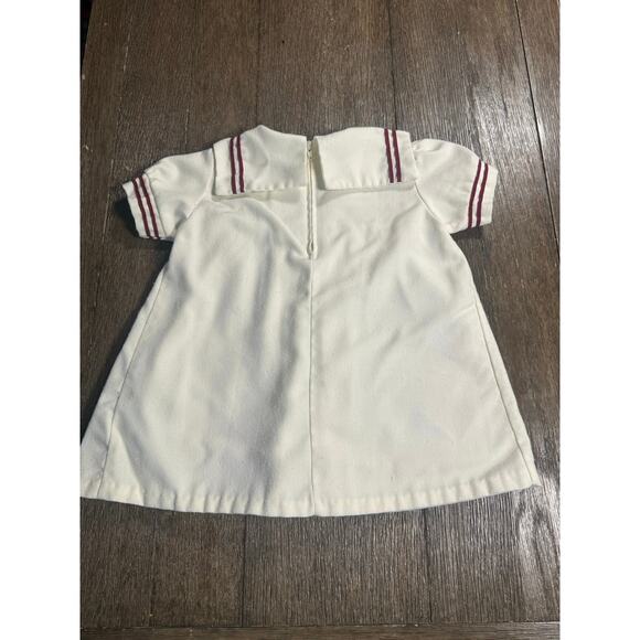 VTG 90s Toddler Girls Nautical Dress w/ Sailor’s Collar 3T White/Burgundy - Picture 2 of 4